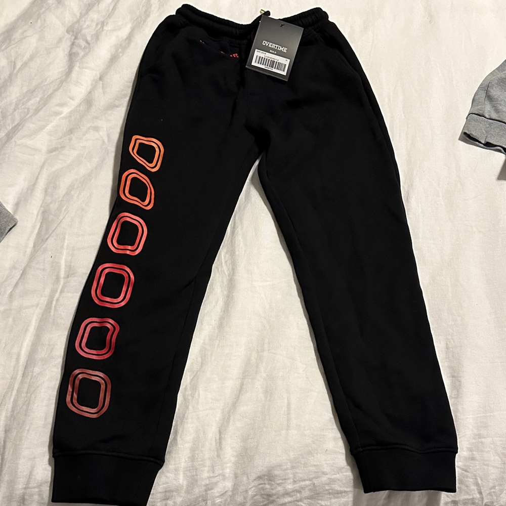 Overtime Black Kids Joggers with Red and Orange Accents